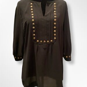 41 Hawthorn Black and Gold Embellished Tunic with 3/4 Sleeves and Bib Collar